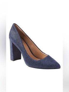 Banana Republic Madison Block Heel Pump Navy Blue Pebbled Leather 6